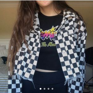 🖤checkered cropped jean jacket!🤍